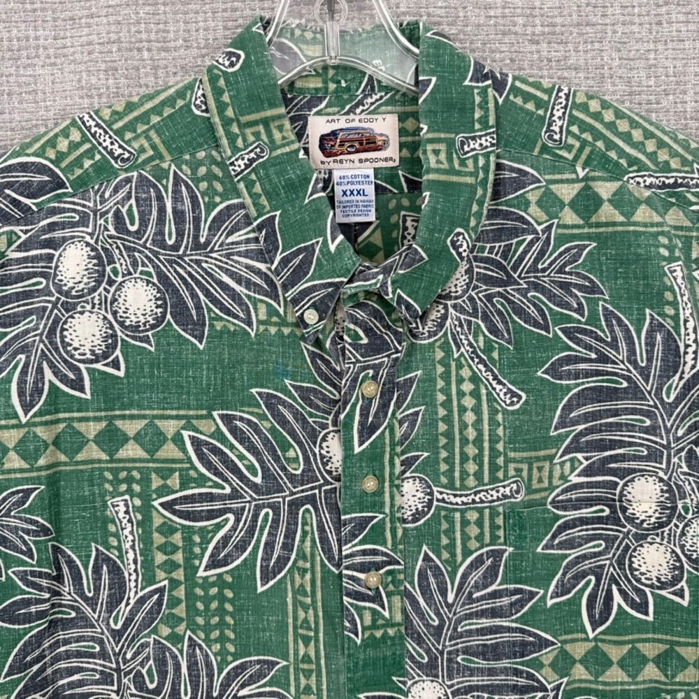 Vtg Reyn Spooner Eddy 3XL Y2K Blue Green Arrow Floral Kloth Popover Tribal Frond